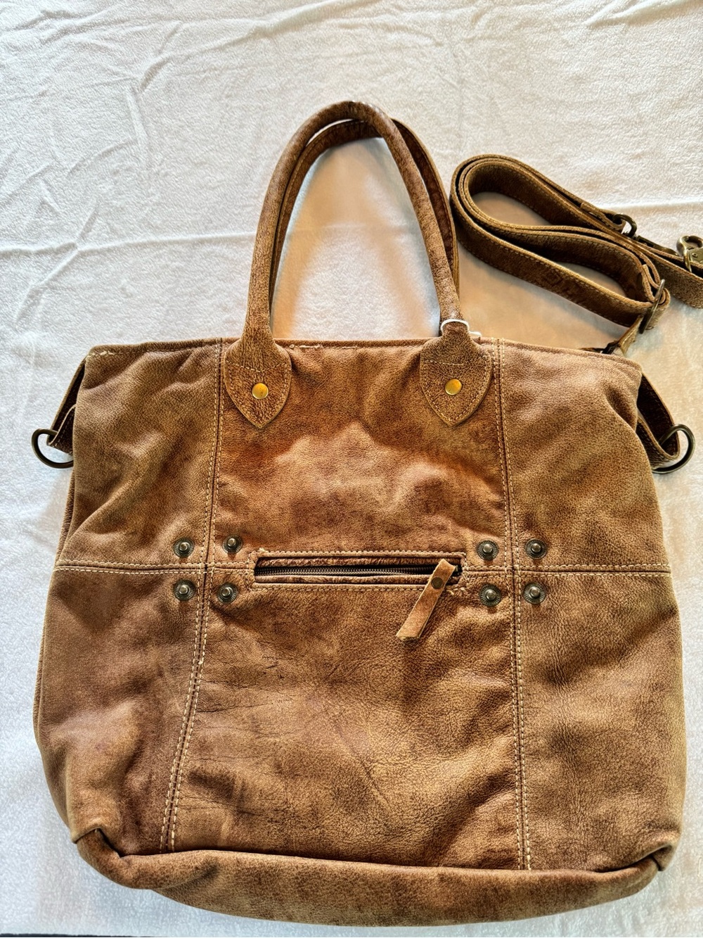 Myra Bag Button and Stitches Genuine Leather Tote Crossbody Bag M-0727